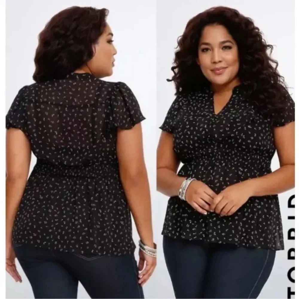 Torrid Plus Size Black Sheer music note printed top size 3X